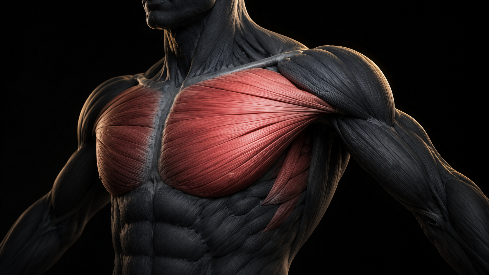 Pectoralis major highlighted on the anterior chest wall