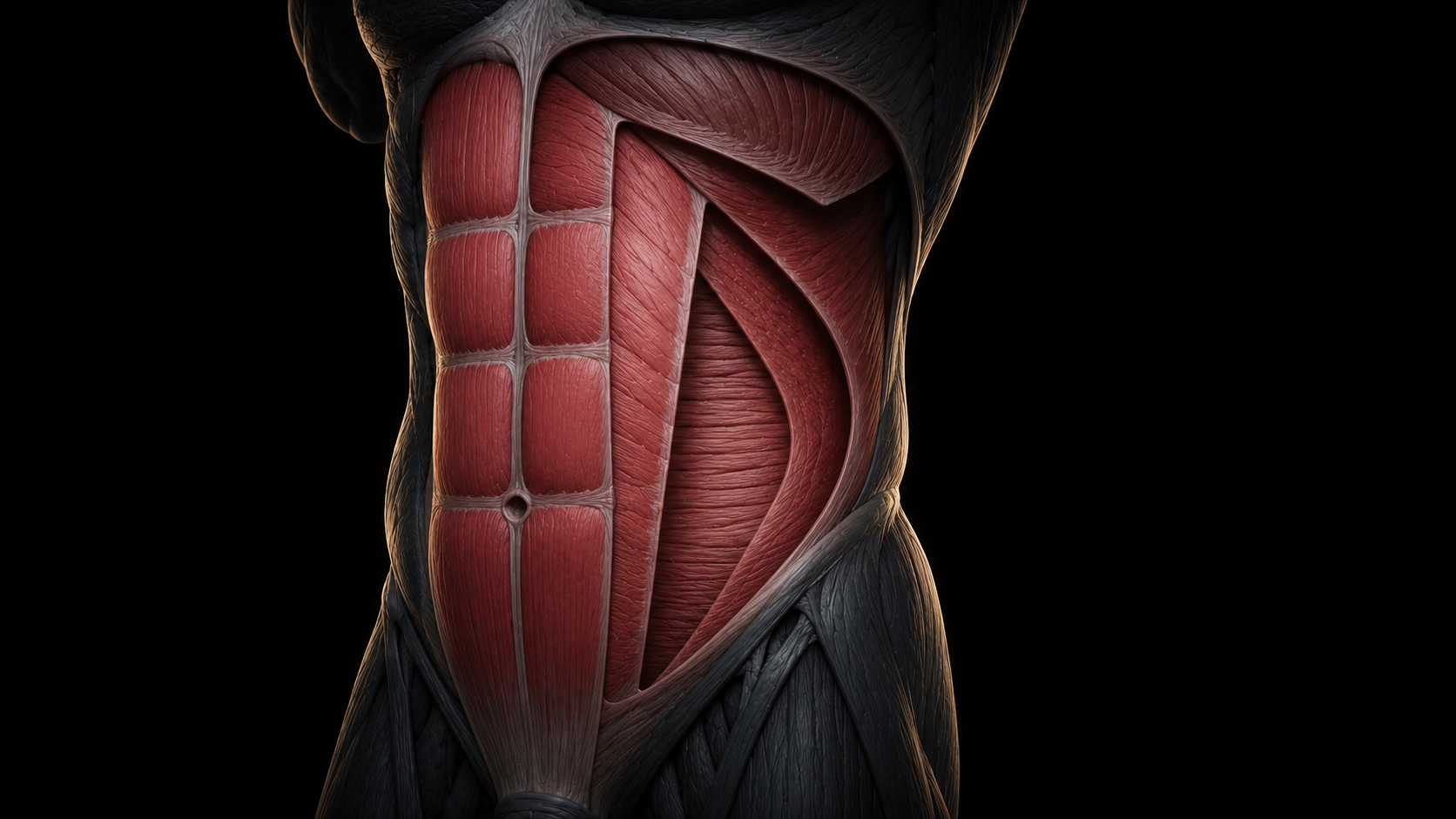Transversus abdominis highlighted on the deep abdominal wall