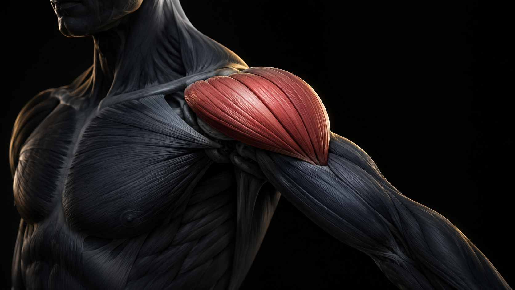 Lateral deltoid highlighted on shoulder and arm musculature