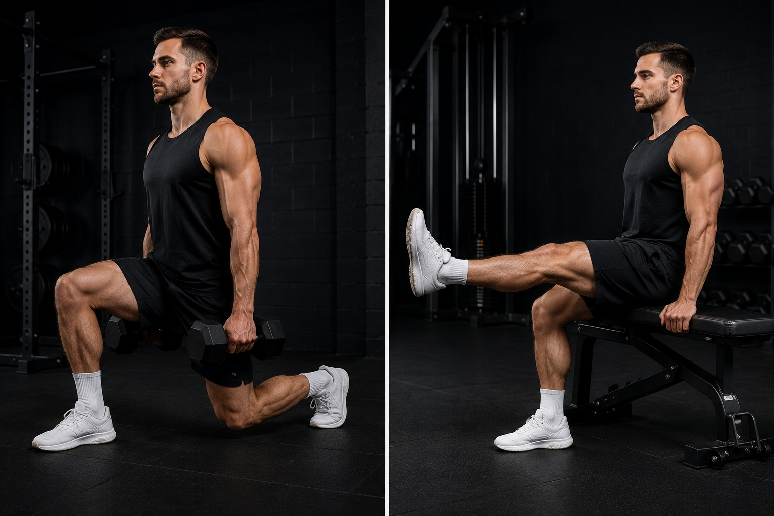 Split squat isometric hold and leg extension isometric hold — the primary exercises for patellar tendon loading