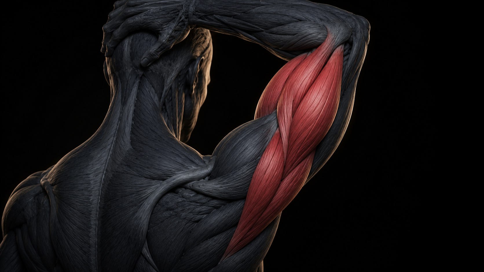 Triceps brachii highlighted on the posterior upper arm